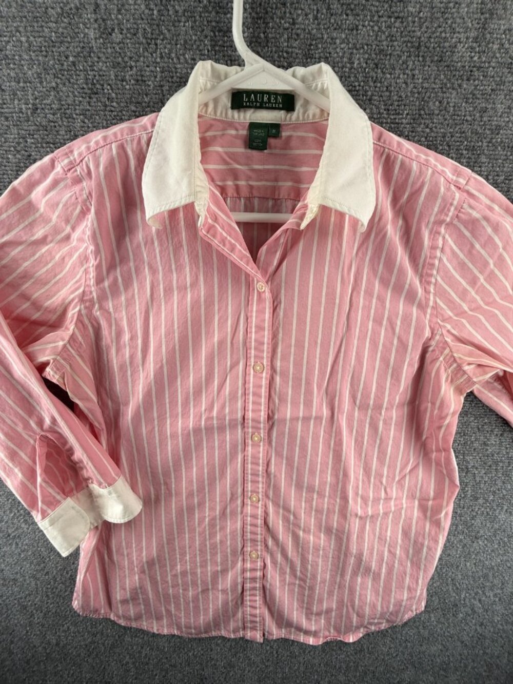 Lauren Ralph Lauren Contrast Collar Pink White Button Up Shirt Women Medium